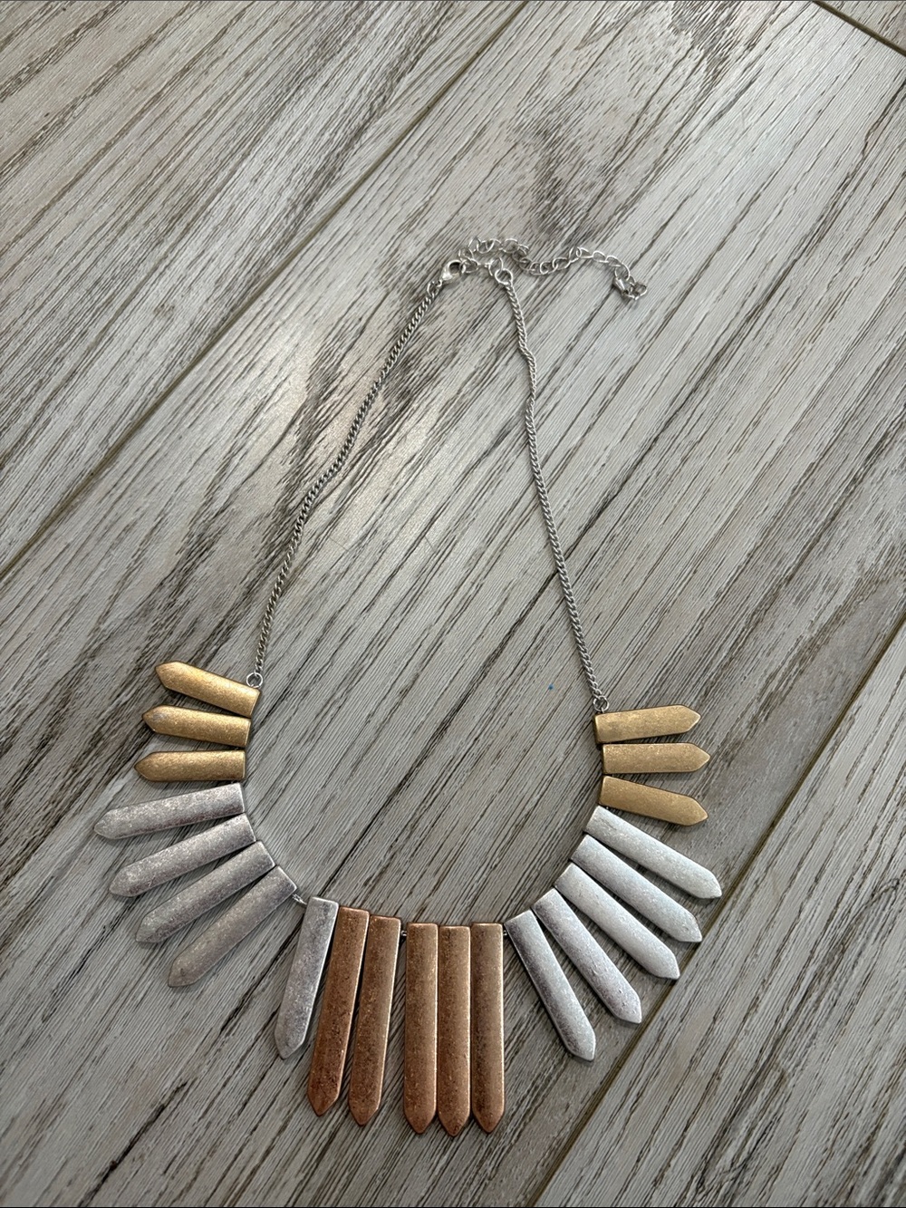 Time and Tru Mixed Metal Fan Necklace in Gold, Silver & Rose Gold Tones